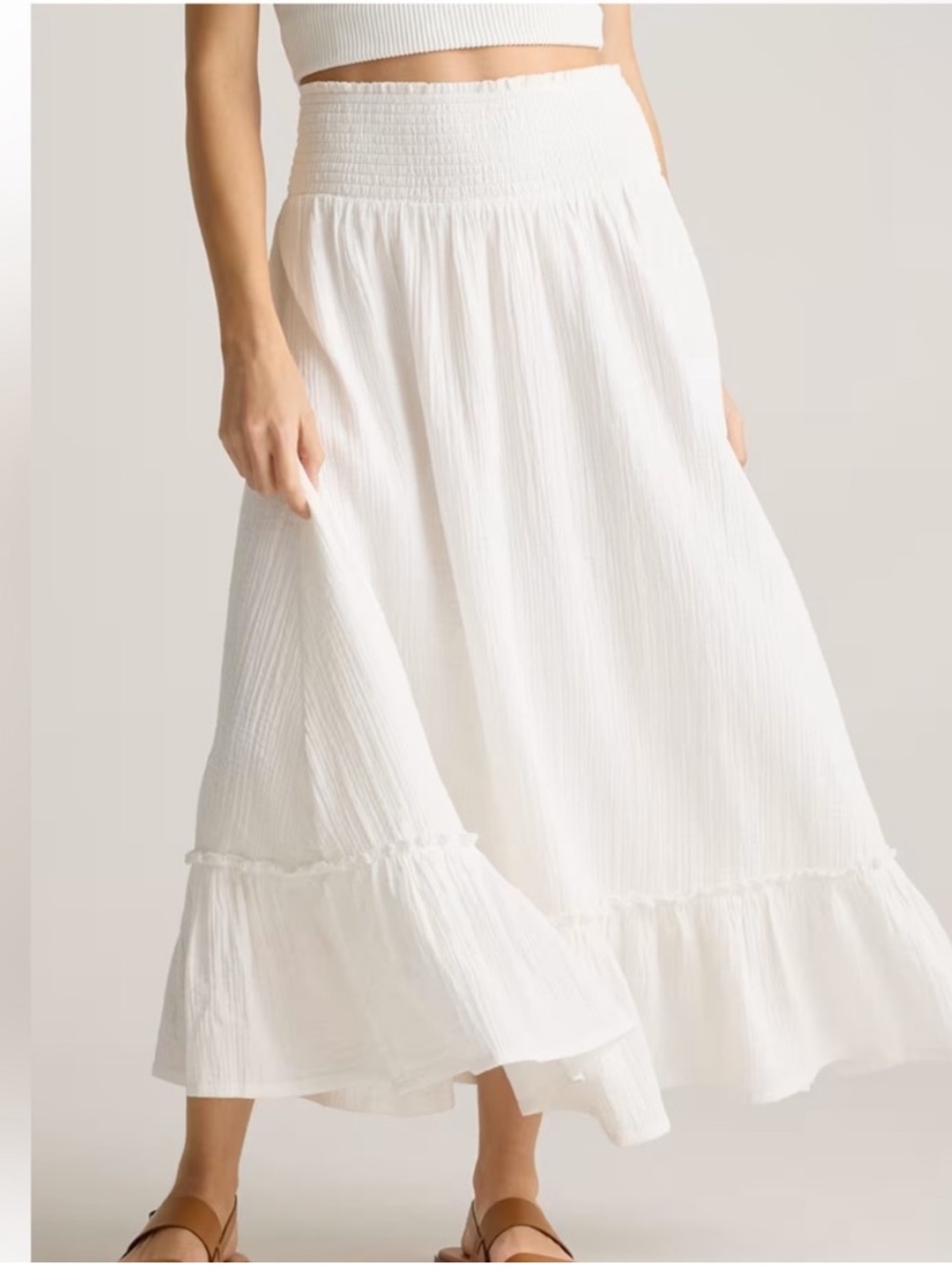 100% cotton Quince White Tiered Maxi Skirt with Smocked Waist